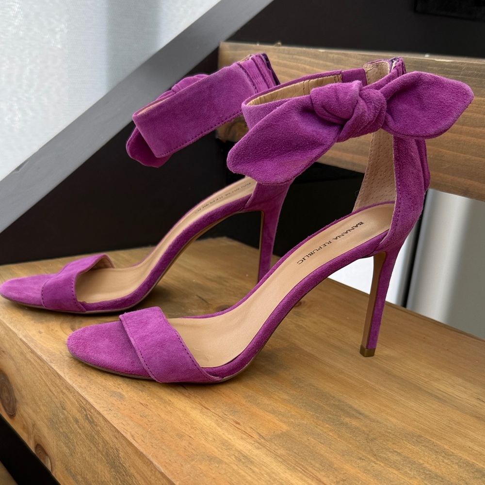 Banana Republic Fuchsia Suede Ankle-Tie Stiletto Sandals